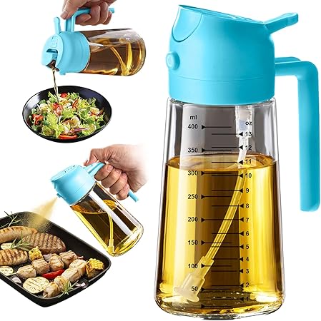 TrendPlain 16oz/470ml Glass Olive Oil Sprayer for Cooking – 2 in 1 Olive Oil Dispenser Bottle for Kitchen